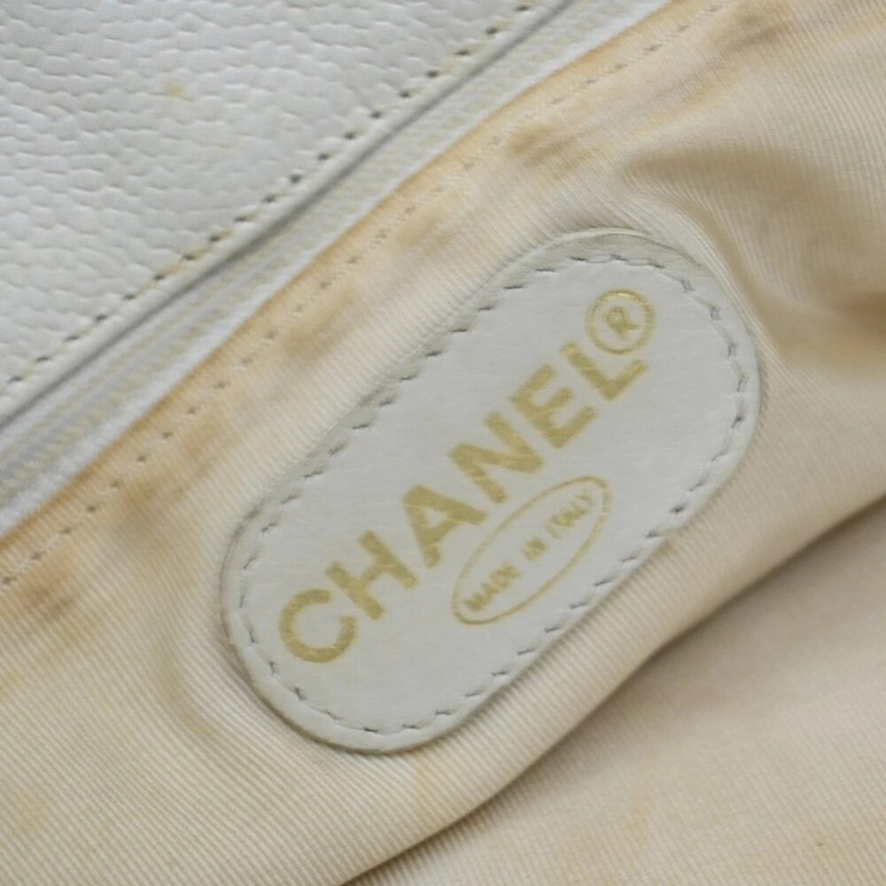 CHANEL CC Shoulder Hand Tote Bag Grained Calfskin Leather White Vintage 84KP139 - Picture 14 of 15